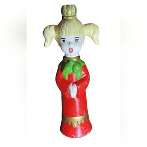 Vintage 70s Painted Ceramic Choir Girl With Pigtails Christmas Decor